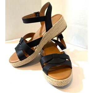 White Mtn Dapper Black Espadrille‎ Wedge Sandals Size 6.5M Anklestrap Platform